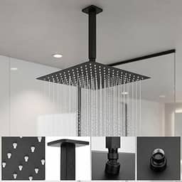 Ducha Chuveiro Quadrado Slim Inox de Teto 20x20 Preta Braço 25cm Banheiro