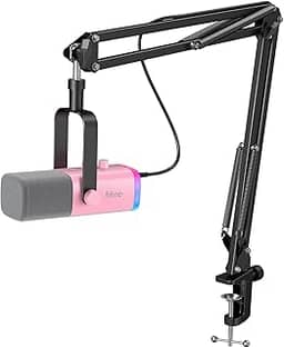 FIFINE XLR Gaming Microfone USB,kit de microfone dinâmico para PC para vocal,gravação,podcast, streaming Microfone RGB com tomada para auscultadores,botão silenciar,Suporte braço da lança-AM8T Rosa