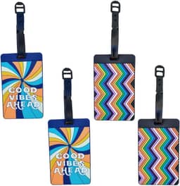 Kit 4 Tag de Bagagem Identificador de Mala de Viagem Férias Avião Etiqueta de Silicone Premium (GOOD VIBES + COLORIDO, TAG)