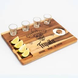 Tabua Shot Tequila Cachaça com 4 Copos Vidro 50 Ml