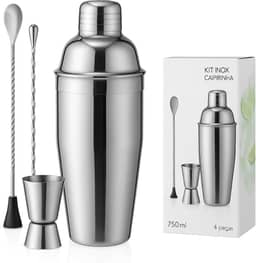 Kit Caipirinha Profissional, Coqueteleira modelo Cobbler, Aço Inox, 750m, 4 peças | Drinks, Cocktails, Batidas (INOX)