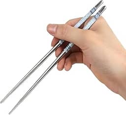Kit com 6 pares de hashi (12 palitos) - Pauzinhos de cozinha de inox, hashis longos, macarrão, hashis de cozinha para frigideira, cozinha, noodles, comida japonesa, comida chinesa