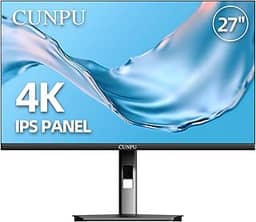 CUNPU Monitor de 27 polegadas 4K 75Hz, UHD (3840 * 2160) IPS monitor de bisel ultrafino para edição de foto e vídeo, ΔE < 2, 100% DCI-P3, altura/pivô/inclinação/rotação, FreeSync, alto-falante duplo