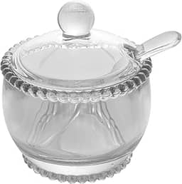 WOLFF - Açucareiro de Cristal com Colher 10cm x 10cm x 11cm - Linha Pearl