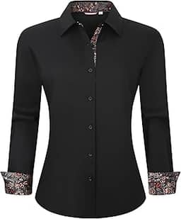 Camisa social feminina de algodão, manga comprida, ajuste regular, com botões e stretch