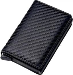 Carteira Masculina Slim Antifurto, Porta Cartões Proteção RFID, Carteira Ejeção Automática com 5 compartimentos, Couro Sintético, Preto