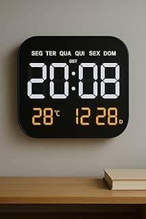 Relógio Digital de Parede e Mesa 18.5' com Display LED Colorido, Brilho Automático, Calendário, Temperatura, Alarme Duplo e Controle Remoto – Ideal para Casa, Escritório e Idosos - SHACK