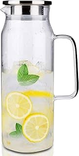 BOTTLE BOTTLE Jarra de vidro com tampa e alça de 1500 ml para chá gelado e suco caseiro, garrafa de vidro borossilicato resistente ao calor para água quente/fria