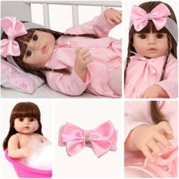Boneca Reborn de Silicone Cabelo Castanho Menina Princesa