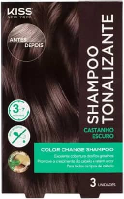 Kiss New York Shampoo Tonalizante, Castanho Escuro, 3 Unidades, Cobertura de Fios Grisalhos