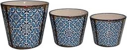 CJ. DE CACHEPOTS DE CERAMICA AZUL - 3 PCS