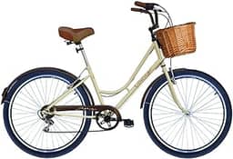 Bicicleta Retrô Vintage 6V Aro 26 DB Bege Cesta de Vime