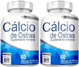 Cálcio de Ostras 800mg – 120 Cápsulas, Suplemento Mineral Natural, Fortalecimento Ósseo e Dental - 2 Frascos