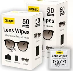 Combo 100 Lenços de Limpeza para Óculos, Lenços para Limpar Lentes, Embalados individualmente, Lens Wipes, Casepro