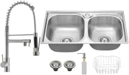 Kit Cuba Dupla Gourmet em Aço Inox + Torneira Gourmet Misturador Monocomando Vip Metal Cromado