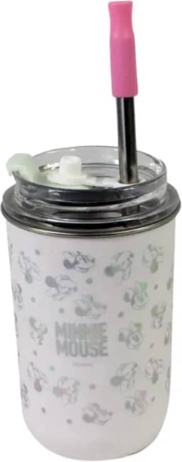 Zonacriativa – Copo Neo com canudo 300ml Minnie | Copo Térmico, Tampa c/Vedação por Pressão e Canudo c/Protetor de Silicone | Mobilidade e Conforto para Quem Não Abre Mão de Beber c/Canudo