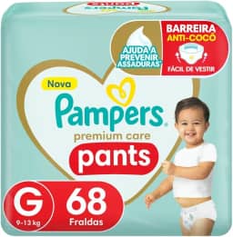 Fralda Pampers Premium Care Pants Tamanho G, Fácil de Vestir, 68 Unidades