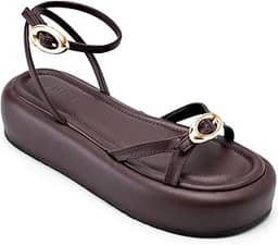 Sandália Feminina Lumiss Flatform Confortável Fivelas Dourada Tiras Finas