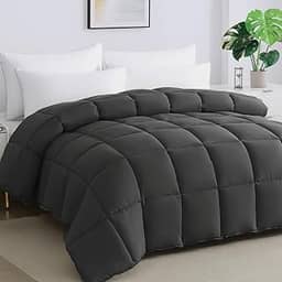 Edredom Super King extragrande 305 cm x 249 cm macio, leve, enchimento alternativo à pluma, para todas as estações, respirável, microfibra, com 8 tiras de cantos, cinza