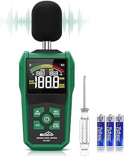 Decibelímetro, SQECH Medidor de Decibeis com Tela Retroiluminada Colorida, Medidor de Ruído com Ponderação A/C, Unidades dB/SONE, Resposta RÁPIDA/LENTA, Max/Min,Faixa 30-130dB, para Casa/Escritório