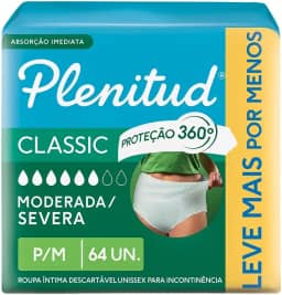 Plenitud Roupa Íntima Classic para Incontinência P/M 64 Un