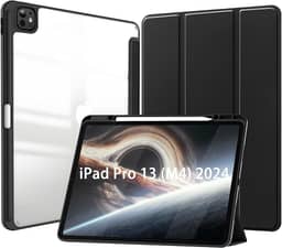 Capa para iPad Pro 13 Polegadas M5/M4 (2025/2024) Capinha Protetora Fina Capa Traseira Transparente Proteção com Suporte para Lápis - Negro