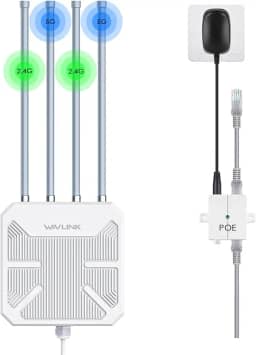 WAVLINK Roteador WiFi 6 Mesh para ambientes externos, ponto de acesso Wi-Fi de longo alcance com PoE, IP67 à prova d'água, extensor de sinal WiFi para Starlink, ao ar livre, casa, garagem e hotel