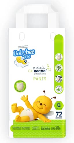 Fralda Proteção Natural PANTS | Baby Bee Free | Fralda Shortinho | Hipoalergenica | Livre de APLV (G)