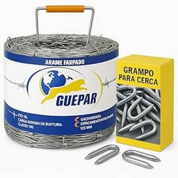 Kit Arame Farpado Galvanizado 250 Metros + 1kg Grampos – Cerca Rural, Fazenda e Chácara – Aço Resistente, Durável e Econômico