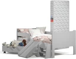 Mini Cama Sonho Kid's Infantil Montessoriana Cinza Com Colchão