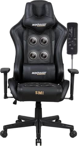 MAX RACER - Poltrona Massageadora Home Office Tactical-SMI - Cadeira Ergonômica, Cadeira de Escritório - 8 Pontos de Massagem, Braços 3D, Suporta 150kg, Tecido Sintético P.U, Inclinação 180° - Preta