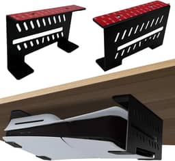 Suporte embaixo da mesa para PS5 Slim/PS5, suporte sob mesa de alumínio compatível com PlayStation 5/PS5 Slim Disc e console digital sem furadeira (preto)