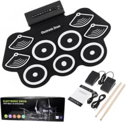 Bateria Eletrônica Instrumento Musical Portátil de Silicone com 9 Pads, Pedais, Baquetas, Ideal para Crianças, iniciantes, Músicos, Prática Musical em Casa - E FCS Store
