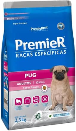 Ração Premier Raças Específicas Pug Cães Adultos Porte Pequeno Frango 2,5kg