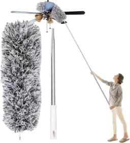 Espanador de Teto Telescópico Extensível Até 2,80 Metros de Microfibra Com Haste de Inox Para Limpeza de Teto, Persianas, Guarda Roupas, Casa, Escritório, Teias de Aranha.