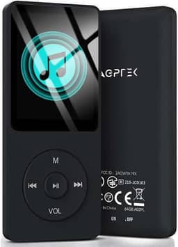 AGPTEK A02Pl 64Gb Mp3 Player, 70 Horas De Reprodução Música Sem Perdas, Suporta Até 128Gb (Preto)