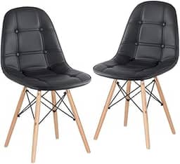 Loft7 Home Decor, Kit 2 Cadeiras Charles Eames Eiffel Botonê - Preto Madeira Clara