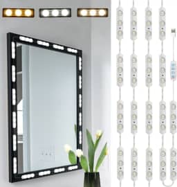 Luzes de LED para espelho, 18 x 3 LEDs 3 metros estilo Hollywood luzes espelhadas fixam-se para maquiagem penteadeira, 3 cores reguláveis e 10 níveis de brilho para espelho de mesa e banheiro.