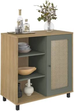 Buffet com porta de abrir e prateleiras CHARLOTTE cor Carvalho c/Menta - Artely