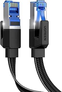 UGREEN Cabo Ethernet Cat 8 10FT, cabo de Internet plano de alta velocidade 40 Gbps 2000 MHz Cabo de rede trançado 26AWG Cabos LAN internos blindados RJ45 compatíveis para jogos PC PS5 Xbox Mo