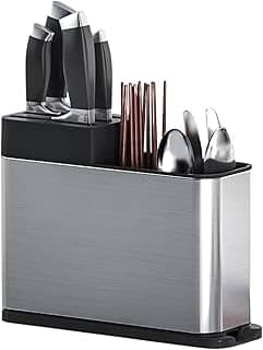 Escorredor Porta Talheres de Inox com Divisórias Organizador de Utensílios Compacto com Drenagem de Água Sem Adesivo Aço Inoxidável Premium