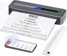 COLORWING Impressoras portáteis M832 sem fio para viagens, mini impressora compacta 300DPI sem tinta, impressora térmica Bluetooth compatível com smartphone Android e iOS, tablet e laptop - cinza