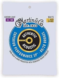 Cordas de guitarra acústica Martin Authentic, luz extra personalizada de desempenho superior
