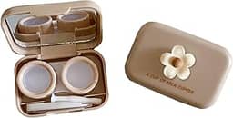 Tekalobr Pacote com 2 Mini Estojos para Lentes de Contato, Kit de Viagem para Lentes de Contato Portátil com Espelho, Pinças, Removedor de Ferramentas Em Bastão, Estojo de Contato com Flor Fofa, Recip