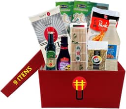 Kit Sushi Hot Roll Oriental Com 9 Itens - Arroz, 2 Algas, Shoyu, Esteira, Vinagre, Panko, Tarê e Gergelim