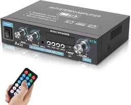 Amplificador de Som, 90W + 90W Mini Amplificador Digital, Amplificador de Alta Potência de 2 Canais, Suporte para Cartão TF, Interface AUX, Disco U e Reprodução de MP3, Suporte para Ligação Bluetooth