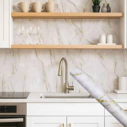 Papel de Parede Premium Mármore Texturizado 5 metros = 1 Rolo de 5m X 45cm Autoadesivo Sala, Cozinha, Banheiro