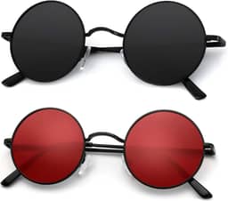 Óculos de sol redondos polarizados para homens e mulheres retrô metal círculo hippie pacote com 2 óculos de sol