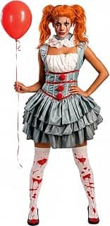 Fantasia Feminina Halloween Adulta It a Coisa Palhaça Assassina Vestido Luxo e Meia com Sangue