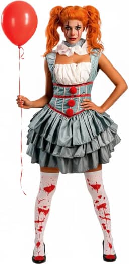 Fantasia Feminina Halloween Adulta It a Coisa Palhaça Assassina Vestido Luxo e Meia com Sangue